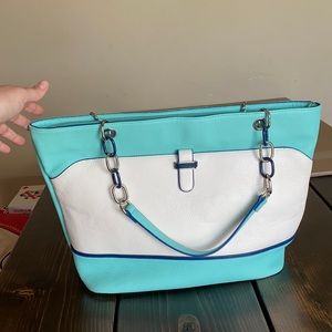 Aqua and cream Charming charlies tote purse